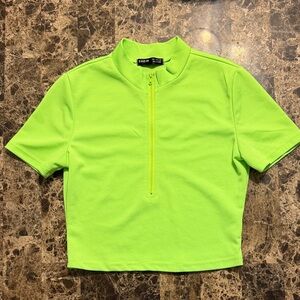 SHEIN Bright Lime Green Zip Crop Top